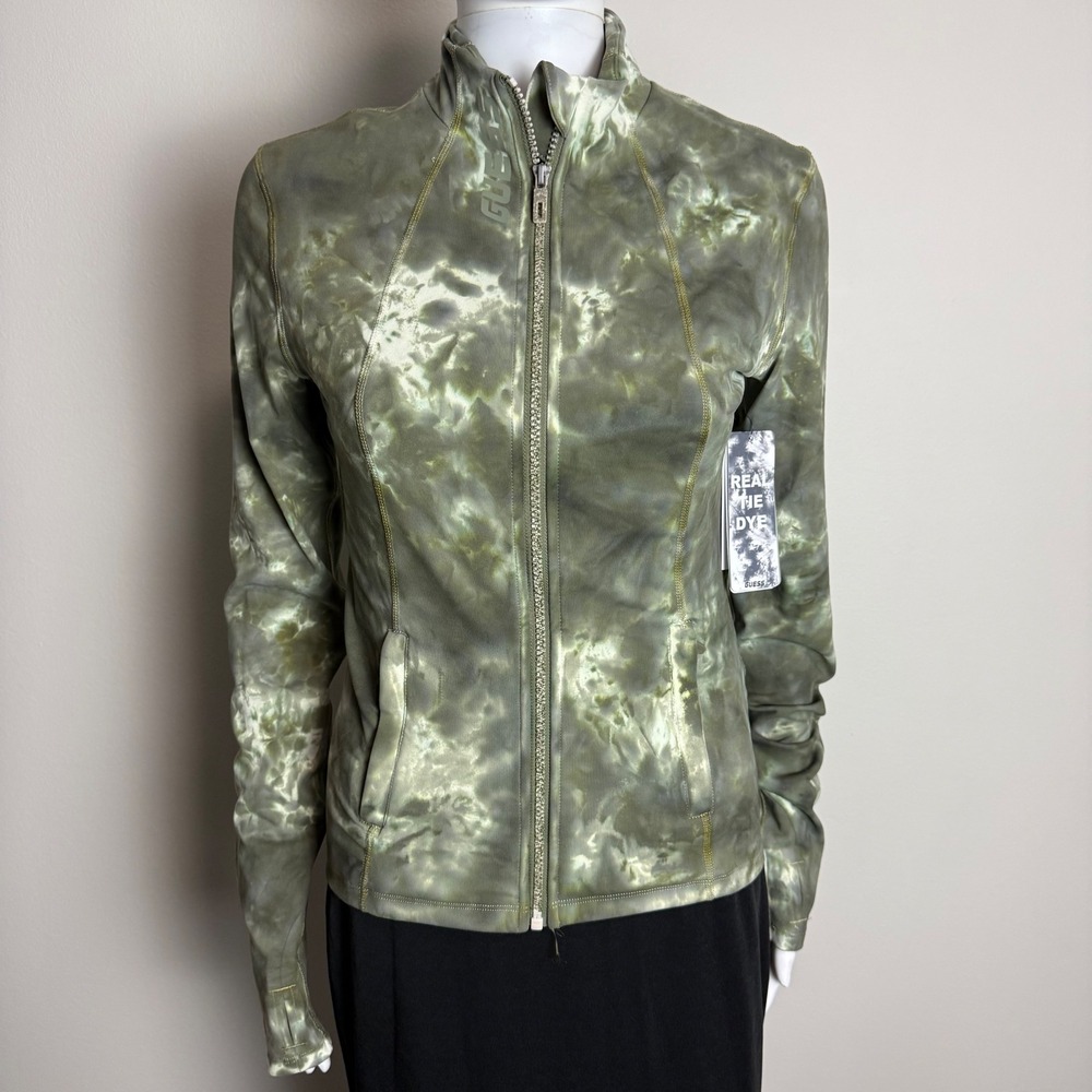 Guess Women Green Tie Dye Full Zip Athletic Jacket Real Dye Ready Size S